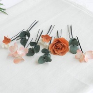 Terracotta wedding hair pins Flowers bridal hair piece