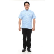 AYAYU ONGLAI Men Short Sleeve Samfu Chinese Traditional Batik Shirt - Blue