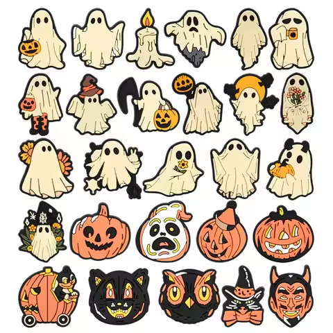 New Halloween Shoe Charms Plastic Ghost, Pumpkin, Black Cat Clog Decorations Versatile Decoration fo