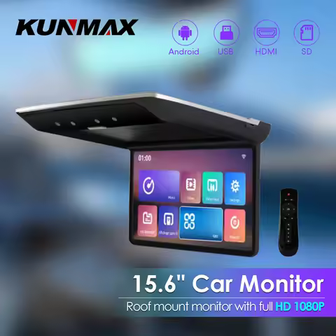 15.6" Android 10 3G 32G Car Roof Monitor TV Flip Down 8K IPS Screen With 16-color Ambient Light SD H