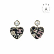 【巴黎站二手名牌專賣店】＊現貨＊CHANEL 香奈兒 真品＊ABD341珍珠黑愛心吊墜針式耳環