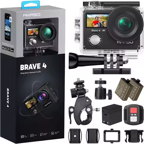 4K 30fps Ultra HD Action Camera, 20MP Photo, EIS, WiFi, Dual Batteries, Waterproof Outdoor Bundle