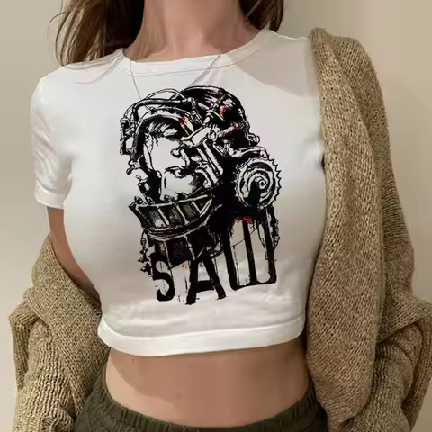 Movie Saw Horror Head Torture streetwear yk2 hippie crop top girl 90s gothic vintage streetwear clot