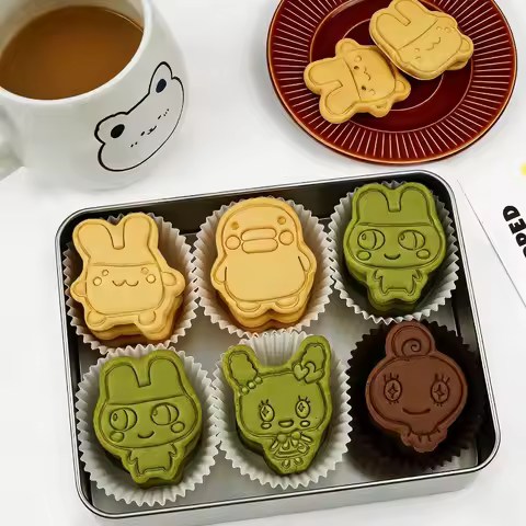 Tamagotchi Cute Cartoon Cookie Cutters, 3D Press Fondant Molds, Homemade Baking Tools for Butter Coo