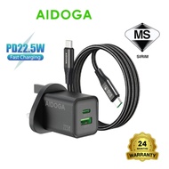 【SIRIM Certified】AIDOGA CH-537 GaN 22.5W Smart Charger Fast Charging Dual Port Quick Charge Power Ad