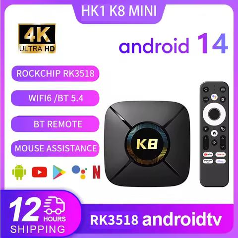 HK1 RBOX K8MINI TV BOX Android14 Rockchip 3518 Quad Core Cortex A53 Support Video 4K HD Wifi6 BT5.4