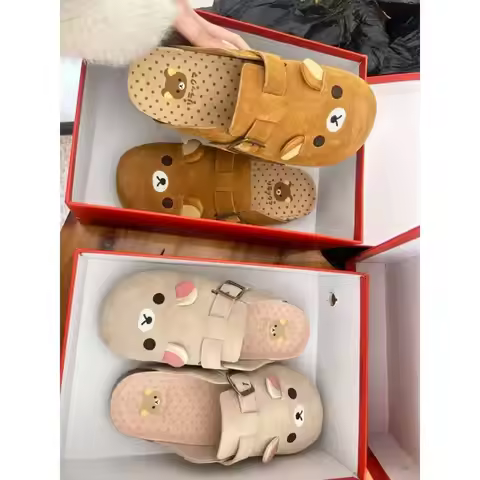Durable Thick Bottom Rilakkuma Women's Shoes Height Increase Cartoon Anime Periphery Cute Retro Rila