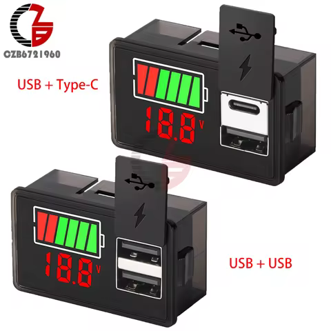 DC8V-30V LED Display Voltmeter 12V 24V Battery Voltage Indicator USB Type-C Battery Capacity Charge 