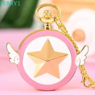 PERRY1 SAILOR MOON Pocket Watches Cute Sweet Magic Clock Sweet Key Shape Wings Star Cartoon Crystal Necklace Chain Clock