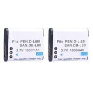 D-Li88 1800MAh DLI88 DB-L80 VW-VBX070 Li-Ion สำหรับ Pentax Optio H90 P70 P80 W90 WS80กล้อง Sanyo Xacti DMX-CG11