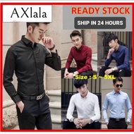 Baju Kemeja Lelaki Lengan Panjang Formal Men Long Sleeve Button Smart Casual Plus Size Slim Fit Offi