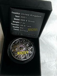全球限量150枚現貨~仿古版英女王神獸銀幣10獸版2盎司，錢幣，紀念幣，銀幣，幣~英女王10獸銀幣二盎司仿古版