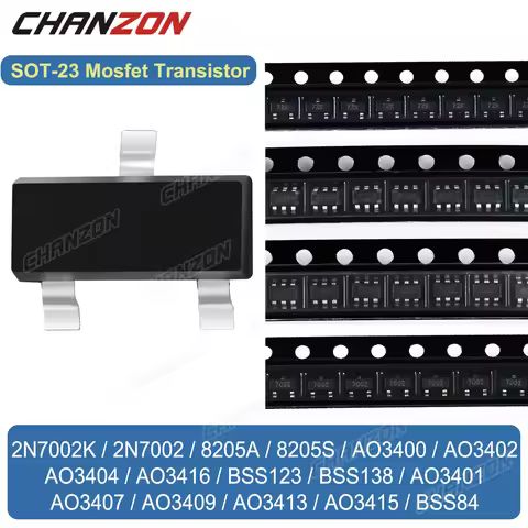 Sot23 N P Channel Mosfet 2N7002 Bss138 8205A Ao3400 Ao3401 Bss84 Ao3407 Ao3416 Bss123 Ao3402 8205S 2