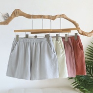 Ladies Double Gauze Pure Cotton Pocket Solid Color Crepe Shorts Cotton Breathable