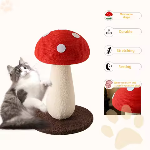 Cat Scratching Post, Sisal Wrapped Plus Size Vertical Sisal Mushroom Shape, Cute Mushroom-Shaped Cat