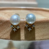 18k金日本Akoya花珠鑽石耳釘
