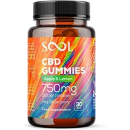 SOOL CBD Gummies 750mg 30pcs | 25mg CBD Gummy | Apple & Lemon  Gummies | Cannabidiol CBD Oil Edibles