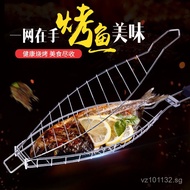 Wooden Handle Fish Shape BBQ Grill Net BBQ Rack Outdoor BBQ Grill Fish Grilling Net Stainless Steel 
