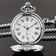 Smooth Steel Quartz Pocket Watch Vintage Roman Number Dial Watch