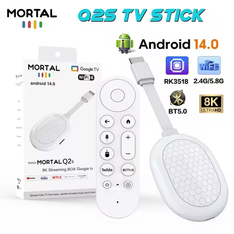 2026 Ultra HD 8K Android TV Stick Q2S Stick Mini Home TV Dongle RK3518 Quad-Core with Wi-Fi 6 Blueto