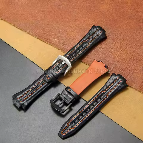 Durable Craftsmanship Casual Outdoor Use Genuine Leather Watchband 15x27mm Black for Seiko Sportura 