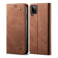 Samsung Galaxy A12 Case RUILEAN Retro Denim Leather Flip Wallet Stand Casing Cover for Samsung Galax