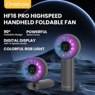 HF16 Pro Foldable Handheld Fan with RGB Light 4-Speed Strong Wind 4000mAh Rechargeable 8 Hours Cooli