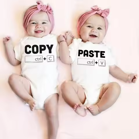 Copy Paste Twin Newborn Toddler Jumpsuit Ctrl+c Ctrl+v Print Funny Baby Clothes Boy Girl Short Sleev