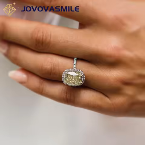 JOVOVASMILE 5.5 Carat Center Stone 11.5x9mm Canary Crushed Ice Cushion Cut Moissanite Ring 18K White