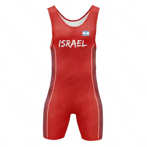 Israel Wrestling Singlets Suit Men's Fitness One Piece Sleeveless Leotard Skinsuit Outfit Sports Tri