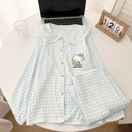 ชุดนอนผู้หญิง Mikko ฤดูใบไม้ผลิและฤดูใบไม้ร่วง ผ้าฝ้ายหมอกคลุมหน้าอกพร้อมเสื้อแขนยาว กางเกงขายาว ชุด