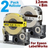 2 Pack 12mm Black on White + Black on Yellow for Epson LC-4WBN LC-4YBP for KingJim SS12KW SC12YW Pri