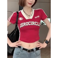 Women Y2K Short Sleeves Tshirt Fashion Red Hot Top