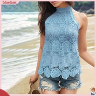   Halter Neck Sleeveless Top Women Top Boho Lace Halter Top Sleeveless Embroidered Vest for Summer Beachwear Southeast Asian Fashion Trend