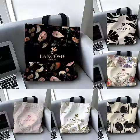 Fashion Pattern L-Lancome Storage Bags Double-Sided Printed Canvas Tote Bag Large Capacity Reusable 
