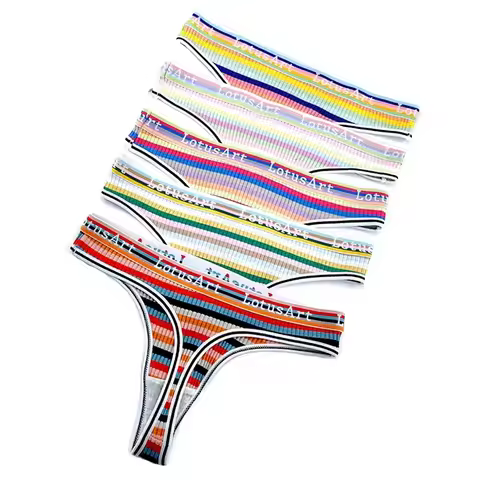 3 Pcs/Pack Stripe Cotton Thong Women Pack Sports Ladies Seamless Underwear Colorful G-string Girls T