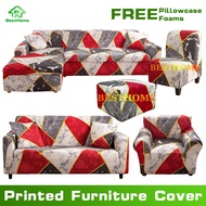 Printed 1/2/3/4 Seater Sofa Cover Armrest Sofa Cover Clara Set Armless Sofa Cover Stretch L Shape Sofa Cover Muti-Size Sofa Slipcover Footstool/Ottoman Cover(L Shape Sofa Need 2 Pcs or More)