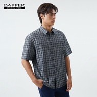 DAPPER เสื้อเชิ้ตแขนสั้น Houndstooth ผ้า Jacquard สีกรมท่า