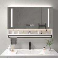 Solid Wood Smart Bathroom Mirror Cabinet with Light Defogging Bathroom Bathroom Mirror Wall-Mounted Bathroom Mirror with