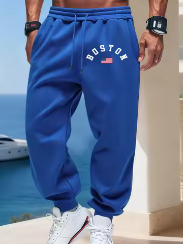 Boston Usa Flag Printing Winter Long Pants Man'S Warm Fleece Sweatpants Joggers 11 Colors Trousers S