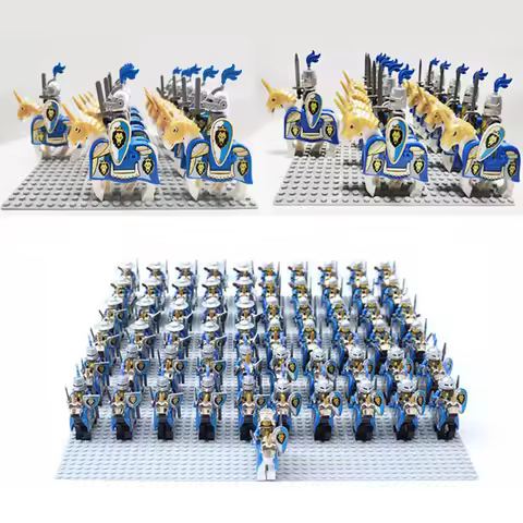 Medieval Age Vintage Falcon Frightening Knight & Red Lion Castle Dragon King Solider Figures with Ho