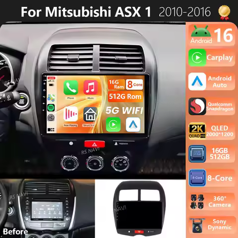 Android 16 For Mitsubishi ASX 1 2010 - 2016 2K QLED Android Car Radio Multimedia Video Player GPS St