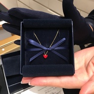 Ahkah Little Red Heart Necklace Female 925 Sterling Silver Love Heart Peach Heart-Shaped Light Luxur