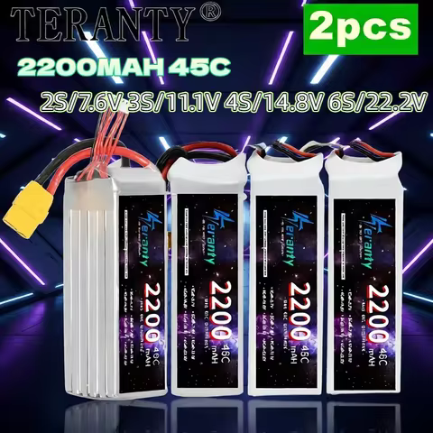 TERANTY 2200MAH 45C 2PCS 2S 3S 4S 6S Lipo Battery For Quad RC FPV Airplane Drone 7.4V 11.1V 14.8V 22