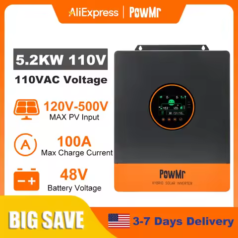 PowMr 5KW Split Phase Inverter 48V 110V Off Grid Pure Sine Wave Hybrid Solar Inverter with MPPT 100A
