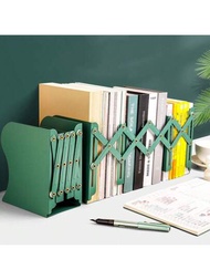 1入組可收縮學生桌面書本折疊展示架鐵製書架文具收納書塊綠色