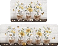 Sunflower Kitchen Rugs Sets of 2 Floral Farmhouse Kitchen Decor Mats Anti Fatigue Cushioned Kitchen 