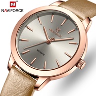 NAVIFORCE Top Luxury Brand Simple Ladies Watch Leather Strap Waterproof Quartz Clock Elegant Ladies Watch