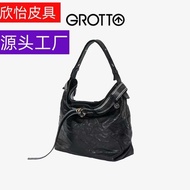 GROTTO GROTTO 25 New Style Simple Casual Pleated Leather Stray-Strayed Child-Mother Tote Bag Messeng