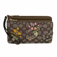 【全新】COACH C LOGO刺繡花卉長夾式雙層大手拿包/零錢包(花卉/焦糖)
